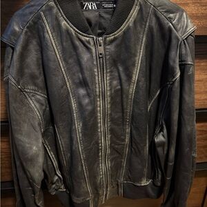 ZARA Distressed Vintage Style Leather Jacket Mens Size Small